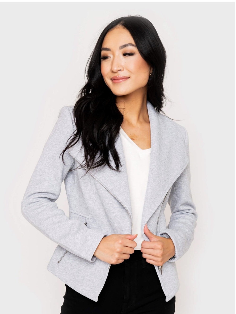 Gibsonlook Gray Knit Moto Asymmetrical Zip Jacket Size M